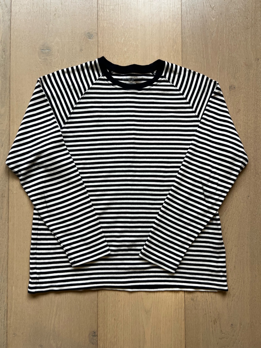 Karen Scott Navy & White Striped Long-Sleeve Sweater-feel Tee